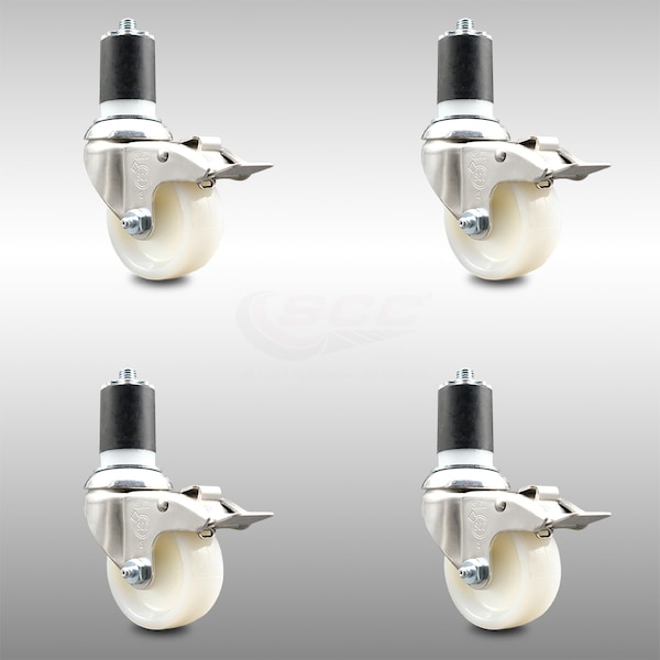 Service Caster 3 Inch 316SS Nylon Wheel Swivel 1-7/8 Inch Expanding Stem Caster Set Lock Brake SCC-SS316TTLEX20S314-NYS-178-4 - main